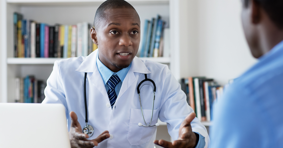 A doctor having an awkward conversation with a patient.