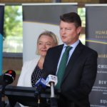 Victorian Minister for Education Ben Carroll (right) with Member for Broadmeadows Kathleen Matthews-Ward at Hume Central Secondary College, October 2023