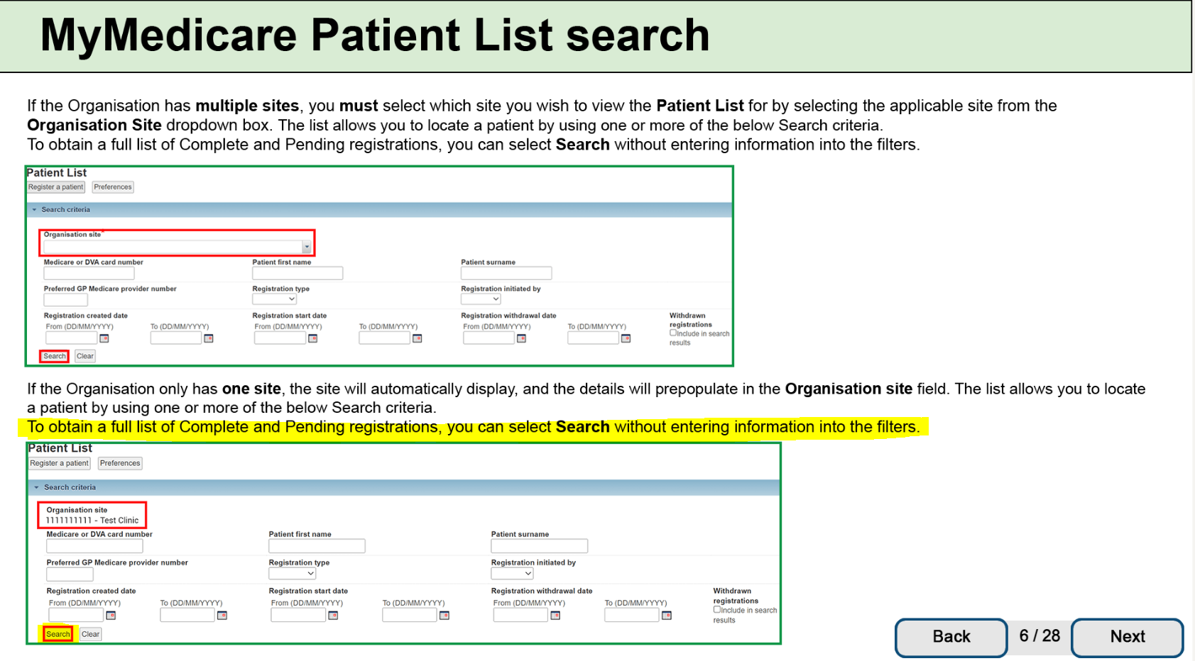 Screenshot showing a search box in MyMedicare.