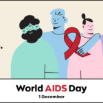 A World Aids Day banner featuring cartoon figures with the words 'it starts with me'