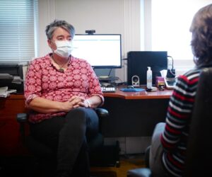 Dr Jeannie Knapp speaks with a patient.