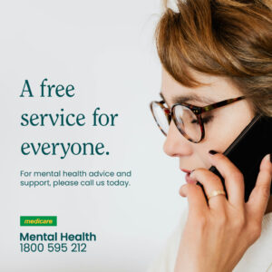 Medicare Mental Health promotional image featuring a woman on the phone